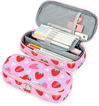 mibasies Girls Pencil Case for Kids, Multi-Slot Pencil Pouch, Assorted Strawberry Red