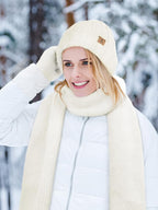 Winter Beanie Hat Scarf Gloves, Warm Fleece Knit Hat Long Scarf Neck Warmer Touch Screen Winter Gloves Set Gifts for Women