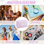 Gifts for Girls Initial Makeup Bag Personalized Cosmetic Bag with Zipper Cute Travel Toiletry Bag Waterproof PU Preppy Makeup Pouch Birthday Gift for Teen Girls Women(Purple D)