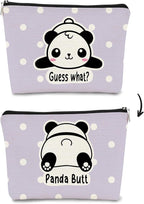 Panda Gifts Purple Makeup Bag,Gifts for Panda Lover Wonmen Girls,Cute Baby Panda Guess What It's Pug Butt Cosmetic Bag,Makeup Case for Teen Girls Daughter, Panda Accessories(Purple Dots)