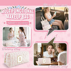 Personalized Quilted Cosmetic Bag, Puffy Monogrammed Christmas Birthday Gifts for Women & Girls, Cute initial Floral Makeup Bag Puffer Coquette Bag, Aesthetic Travel Toiletry Zipper Pouch(Pink,O)