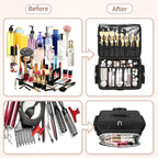 Rolling Makeup Train Case with Large Makeup Case，Professional Makeup Artist Traveling Bag with 7 Small Clear Bags, Cosmetology Case on Wheels, Adjustable Dividers for Cosmetics Makeup Brushes Toiletry