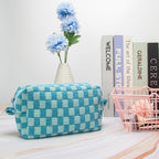 PAZIMIIK Checkered Makeup Bag for Purse Portable Zipper Make Up Pouch Small Cosmetic Case for Travel Accessories (2PCS Lake Blue)
