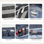 BOYATU Travel Makeup Bag for Women: Large Cosmetic Bag Set of 3 - PU Leather Make up Bag with Compartments - Compact Waterproof Toiletry Bag with Divider & Handle (B-4-Black)