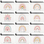 Hillban 36 Pcs Rainbow Cosmetic Bags for Women Inspirational Cute Canvas Makeup Bags Bulk Motivational Travel Cosmetic Pouch Beautiful Gifts for Teacher, 12 Styles