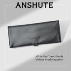 Travel-Ready Makeup Brush Organizer Bag Black - Multi - Zone 9.25 in × 16.2 in PU Leather Cosmetic Case, Makeup Brush Holder, Makeup Brush Case