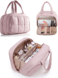 Travel Toiletry Bag for Women with Hanging Hook, Water Resistant Puffy Makeup Organizer with Leak Proof Pockets for Toiletries and Cosmetics - Pink (Bag Only)