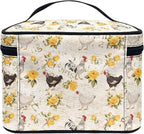 Chicken Yellow Rose Pattern Travel Makeup Bag for Women Large Capacity Cosmetic Bags with Zipper and Handle Make Up Tote Bags Organizer Portable Toiletry Bags