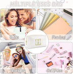 Gifts for Girls Initial Makeup Bag Personalized Cosmetic Bag with Zipper Cute Travel Toiletry Bags Waterproof PU Preppy Makeup Pouch Birthday Gift for Teen Girls Women(White H)