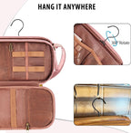 Travel Toiletry Bag for Women, Large Hanging Toiletries Organizer Bags for Men, Cruise Ship Essentials, Water-resistant Shaving Case, PU Leather Makeup Accessories, Cosmetic Dopp Kit, Pink