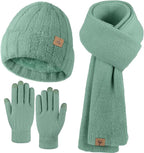 Winter Beanie Hat Scarf Gloves, Warm Fleece Knit Hat Long Scarf Neck Warmer Touch Screen Winter Gloves Set Gifts for Women