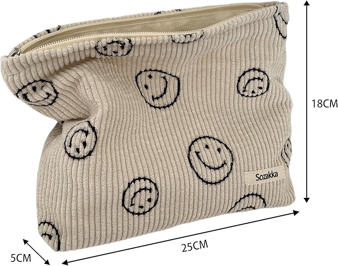 Cosmetic Bags for Women - Corduroy Cosmetic Bag Aesthetic Women Handbags Purses Smile Dots Makeup Organizer Storage Makeup Bag Girls Case Bags (A-Blue)