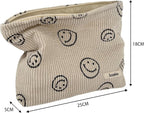 Cosmetic Bags for Women - Corduroy Cosmetic Bag Aesthetic Women Handbags Purses Smile Dots Makeup Organizer Storage Makeup Bag Girls Case Bags (A-Beige)