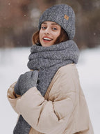 Winter Beanie Hat Scarf Gloves, Warm Fleece Knit Hat Long Scarf Neck Warmer Touch Screen Winter Gloves Set Gifts for Women
