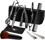 Hair Cutting Scissors Thinning Shears Kit for Haircutting, Fcysy Professional Barber Scissors Set, Black Haircut Scissor Blending Shears Straight Edge Razor Barber Supplies for Men Women