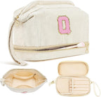 Makeup Bag for Girls Gift, Personalized Christmas Gifts Initial Women Makeup Bag for Travel, Double Layer Cosmetic Bag with Brush Organizer Preppy Make up Bag for Teen Girl Trendy - Q