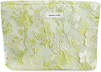 STARDW Aesthetic Floral Makeup Bag Cute Small Cosmetic Bags for Women Girls, Travel Toiletry Bag Large Capacity Zipper Makeup Pouch, Purse Organizer Pouches (Embossed green)