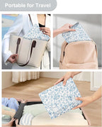 Relavel Small Hanging Toiletry Bag for Men and Women, Portable Hanging Organizer for Travel-Sized Shower Dopp Kit, Waterproof Toiletries Organizer with 3 Compartments for Outdoor - Blue Flower