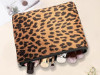 Makeup Bag For Women - Soft and Warm Material Cosmetic Bags Leopard Print Design Ladies Tote Bag,Women's Pencil Case Makeup Organizer with Zipper (Brown)