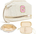 Makeup Bag for Girls Gift, Personalized Christmas Gifts Initial Women Makeup Bag for Travel, Double Layer Cosmetic Bag with Brush Organizer Preppy Make up Bag for Teen Girl Trendy - G