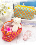 PAZIMIIK 2PCS Checkered Makeup Bag for Purse Portable Zipper Make Up Pouch Small Cosmetic Case for Travel Red Orange