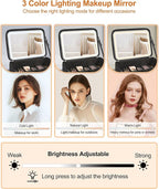 Relavel Extra Large Makeup Bag with LED Mirror, Cosmetic Train Case for Makeup Artists with 4 Removable Pouches and Adjustable Dividers, Hair Supplies Organizer, Travel Portable Mirror with Lights