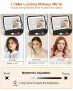 Relavel Extra Large Makeup Case with LED Mirror, Train Cosmetic Case with 4 Small Make Up Bag for Trip, Professional Makeup Organizer Storage with Detachable Dividers for Makeup Artists, Hairstylist