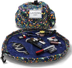 Lay-n-Go Cosmo Layflat Drawstring Cosmetic & Makeup Bag Organizer - Portable Drawstring Makeup Bag w/Zipper Pocket, Loops & More -Durable, Machine Washable Toiletry Bag (20", Butterfly Small Floral)