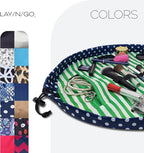 Lay-n-Go Cosmo Layflat Drawstring Cosmetic & Makeup Bag Organizer w/Zipper Pocket, Brush Loops & More, Cinch to Close, Lay Flat to Use, Durable, Machine Wash, Travel Toiletry Bag (20", Navy/Green)
