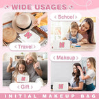Small Personalized Initial A-Z Patch Makeup Bag,White Cute PU Leather Glitter Letter Cosmetic Bag for Teen Girls,Travel Toiletry Bag with Zipper,Preppy Monogrammed Birthday Gift for Daughter Niece N