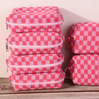 SOIDRAM Checkered Makeup Bag Preppy Cosmetic Bag Bulk Pink Makeup Pouch Personalize Travel Toiletry Bag Organizer Cute DIY Makeup Brushes Storage Bag for Women
