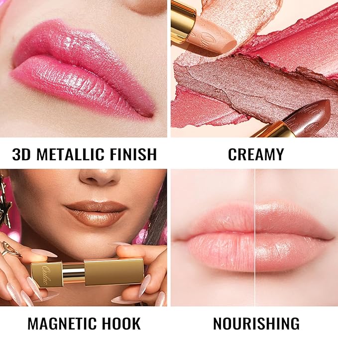 Oulac Red Lipstick Christmas Gifts for Women - Metallic 3D Shine Lightweight Hydrating Formula, High Impact Lip Color, Full Coverage Lip Makeup, Cherry Bomb(12)
