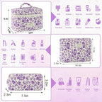 3Pcs Cotton Quilted Makeup Bag for Women Girls Large Small Travel Portable Cosmetic Bag Set Cute Purple Floral Zipper Make Up Pouch Coquette Aesthetic Storage Toiletry Organizer Case