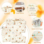 3Pcs Cotton Quilted Makeup Bag for Women Girls Large Small Travel Floral Cosmetic Bags Set Cute Coquette Zipper Makeup Pouch for Purse Aesthetic Cloth Flower Storage Toiletry Bag Organizer