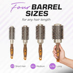 Fagaci Small Round Brush for Blow Drying with Natural Boar Bristle, Hair Styling, Drying, Healthy Hair and Add Volume, Ceramic Gold, Hair Brush + 4 Styling Clips