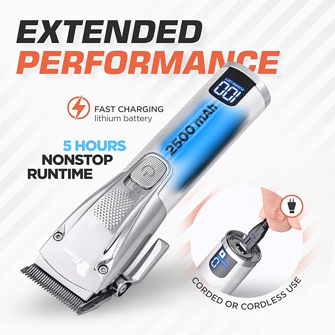 Fagaci Professional Hair Clippers & Barber Brush Neck Duster Set, Turbo Power Cordless Hair Clippers for Men, High Carbon Steel Blades, 2 Count