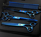 Purple Dragon 8 inch 3 in 1 Professional Pet Grooming Thinning Scissors - Upward Curved Shears and Dog Hair Cutting Scissor - Perfect for Pet Groomer or Family DIY Use (Blue)