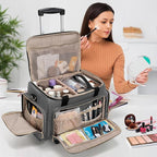 LUXJA Rolling Makeup Case with 3 Removable Pouches and 1 Makeup Brush Bag, Large Makeup Bag Cosmetic Bag with Detachable Dolly (Patented), Gray