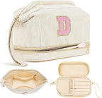 Makeup Bag for Girls Gift, Personalized Christmas Gifts Initial Women Makeup Bag for Travel, Double Layer Cosmetic Bag with Brush Organizer Preppy Make up Bag for Teen Girl Trendy - D