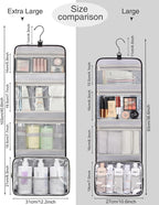 Relavel Travel Toiletry Bag for Men, Hanging Toiletry Bag for Women Makeup Cosmetic Storage Organizer Large Capacity Travel Kit Shaving Bag for Full Sized Container Black
