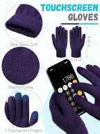 Winter Beanie Hat Scarf Gloves, Warm Fleece Knit Hat Long Scarf Neck Warmer Touch Screen Winter Gloves Set Gifts for Women