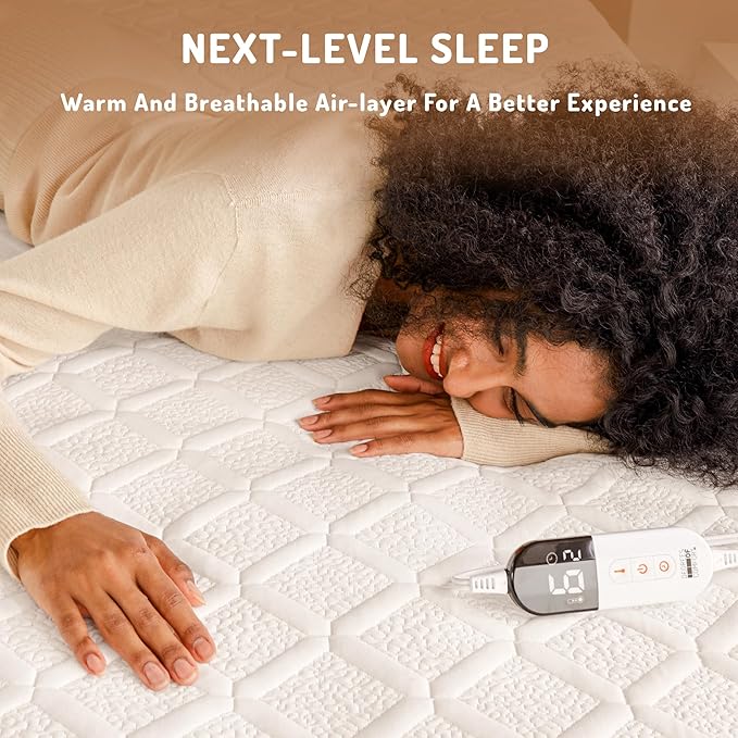 Full Size Heated Mattress Pad - Degrees of Comfort Electric Bed Warmer with Single Controller, 6 Heating Levels, 10-Hour Auto Shut-Off, Breathable Air-Layer, 54"x75"