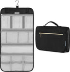 PAVILIA Hanging Toiletry Bag Women Men, Travel Kit Foldable Large Toiletries Organizer, Roll up Cosmetics Makeup Bag Accessories, Waterproof Essentials Jewelry Case (Black)