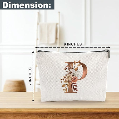 A-Z Boho Personalized Cosmetic Bag-Floral Cotton Letter Makeup Bag With Zipper-Artistic Cosmetic Bag For Travel-Bride,Birthday Gift For Women Daughter Friends-Women Makeup Organizer-A16