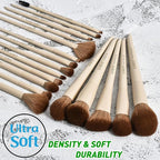 LORYP Makeup Brushes Set Labeled 18 Piece Face and Eye Brush Set Ultra soft hair Foundation, Concealer, Blush, Contour, Blending, Eyeshadow Khaki Brush kit