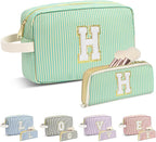 Travel Makeup Bag Christmas Gifts for Women Girl Teens, Personalized Initial Makeup Bag for Cute Teen Girls, Preppy Stuff Toiletry Bag Cosmetic Bag, Teen Girls Gift Trendy Stuff, Letter H