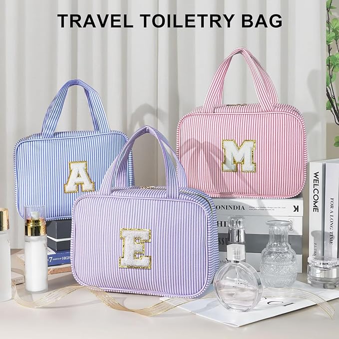 TOPEAST Christmas Gifts for Women Teen Girls Kids - Travel Hanging Toiletry Bag, Personalized Initial Toiletry Pouch, Birthday Gifts for Women Mom Daughter Sister Friends, Cruise Essentials, Blue L