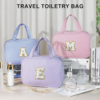 TOPEAST Travel Toiletry Bag for Women - Hanging Toiletry Bag, Large Capacity Personalized Makeup Pouch, Travel Essentials - Letter D, Pink
