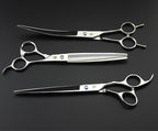 Purple Dragon 8 inch 3 in 1 Professional Pet Grooming Thinning Scissors - Upward Curved Shears and Dog Hair Cutting Scissor - Perfect for Pet Groomer or Family DIY Use (Silver)