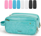 Travel Toiletry Bag for Men, Large Hanging Toiletries Organizer Bags for Women, Cruise Ship Essentials, Water-resistant Shaving Case, PU Leather Makeup Accessories, Cosmetic Dopp Kit, Lake Blue